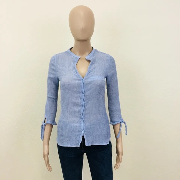 ZARA Blue Thin Viscose Shirt Top Blouse Size S (fits like XS) - Picture 5 of 8